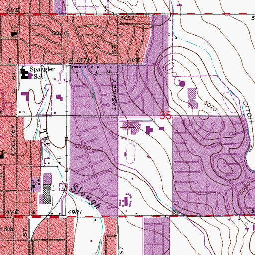 Topographic Map of Heritage Middle School, CO