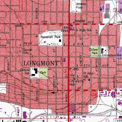 Topographic Map of Longmont Christian School, CO