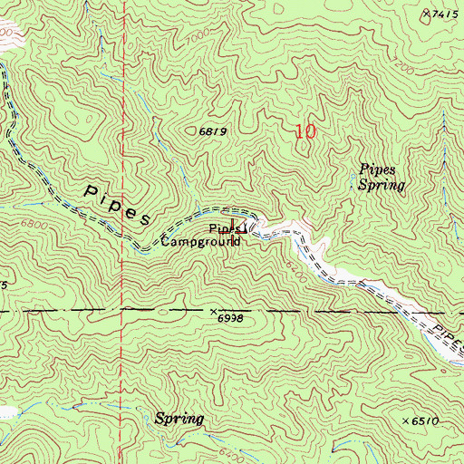 Topographic Map of Pipes Campground, CA