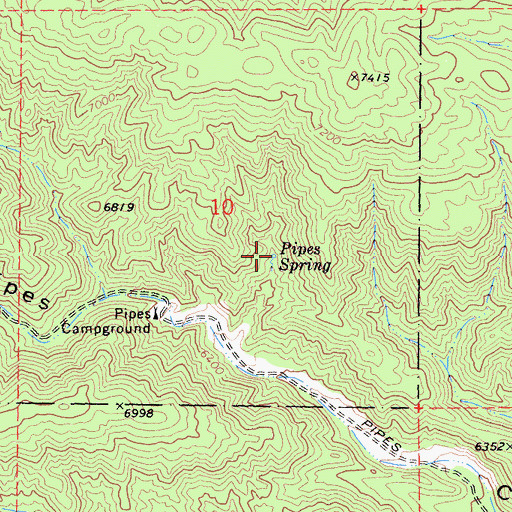Topographic Map of Pipes Spring, CA