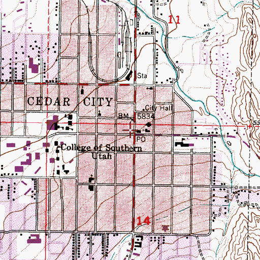 Topographic Map of Cedar City Police Department, UT