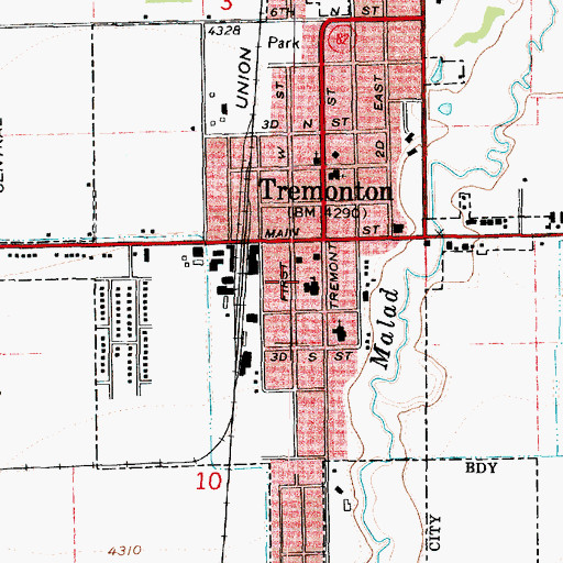 Topographic Map of Tremonton Police Department, UT
