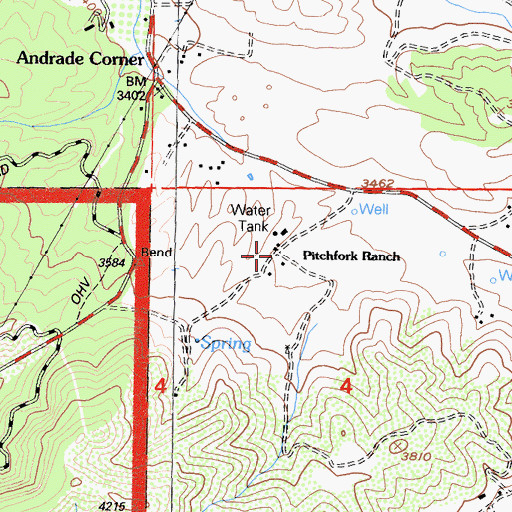 Topographic Map of Pitchfork Ranch, CA