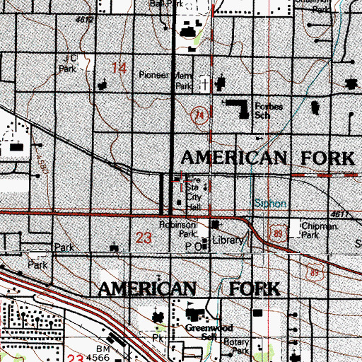 Topographic Map of American Fork Police Department, UT