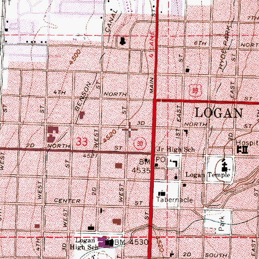 Topographic Map of Logan City Police Department, UT