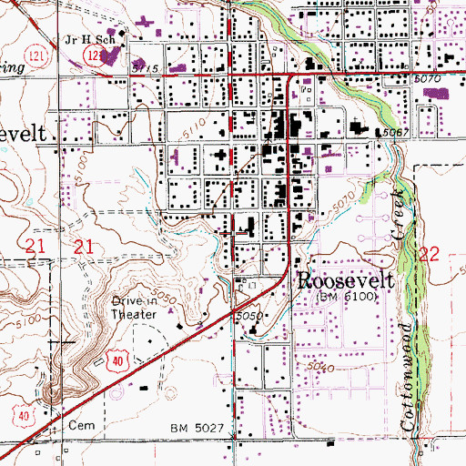 Topographic Map of Roosevelt Police Department, UT