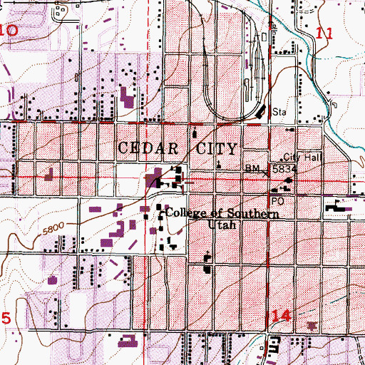 Topographic Map of Southern Utah University Police Department, UT