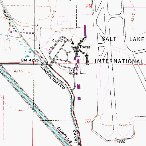 Topographic Map of Salt Lake International Airport Police Department, UT