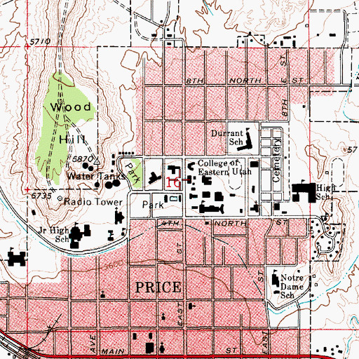 Topographic Map of Utah State University Eastern Police Department, UT