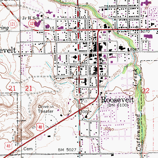 Topographic Map of Utah Highway Patrol Section 5 Roosevelt Office, UT
