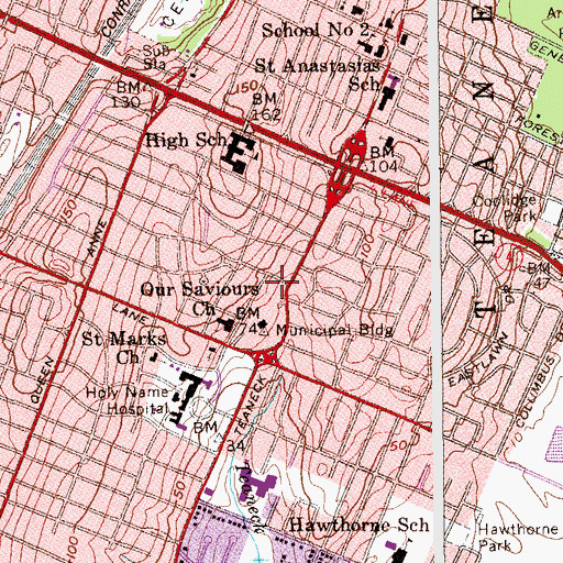 Topographic Map of Teaneck Police Department, NJ