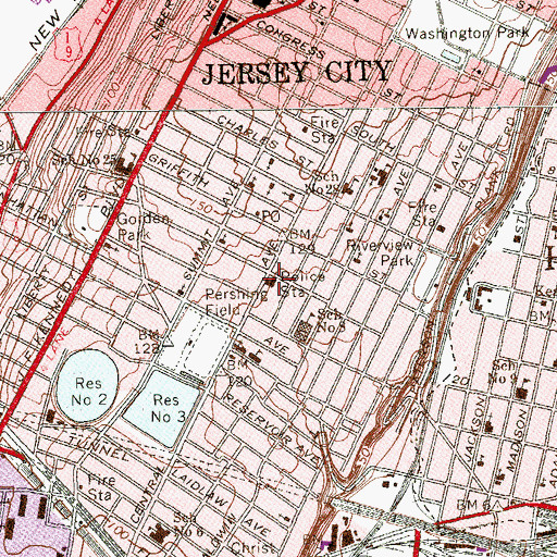 Topographic Map of Jersey City Police Department North District, NJ