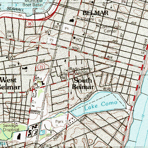 Topographic Map of Lake Como Police Department, NJ