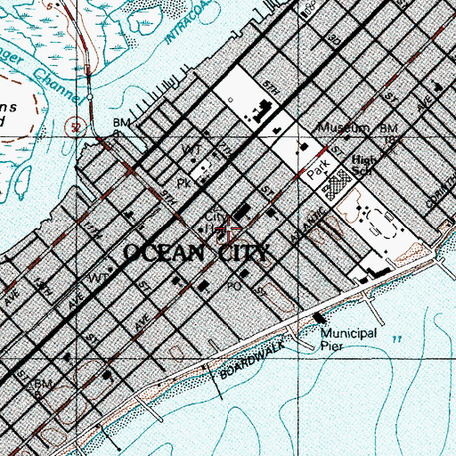 Topographic Map of Ocean City Police Department, NJ