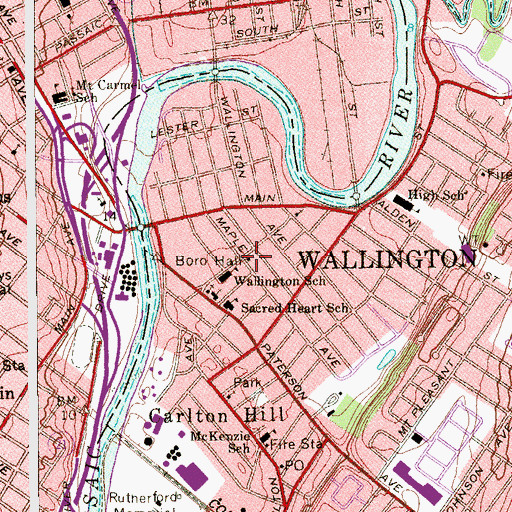 Topographic Map of Wallington Police Department, NJ