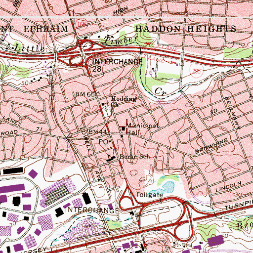Topographic Map of Bellmawr Police Department, NJ