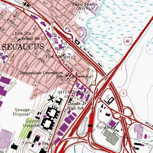 Topographic Map of Secaucus Police Department, NJ