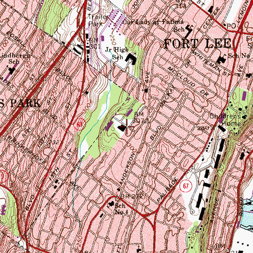 Topographic Map of Fort Lee Police Department, NJ