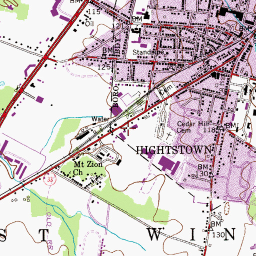 Topographic Map of Hightstown Police Department, NJ