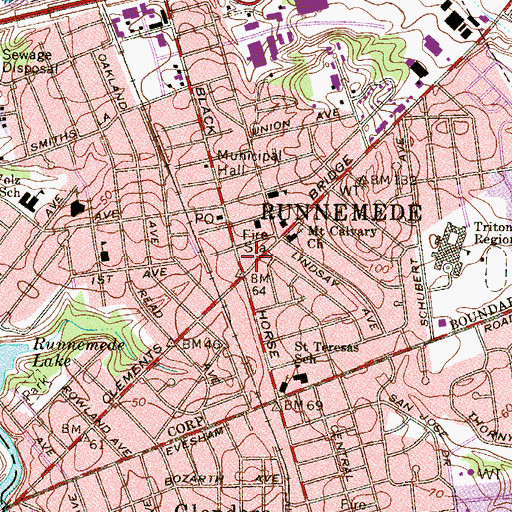 Topographic Map of Runnemede Police Department, NJ