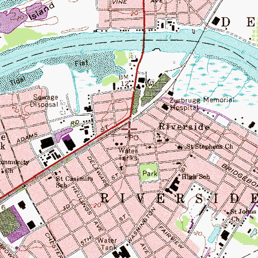 Topographic Map of Riverside Township Police Department, NJ