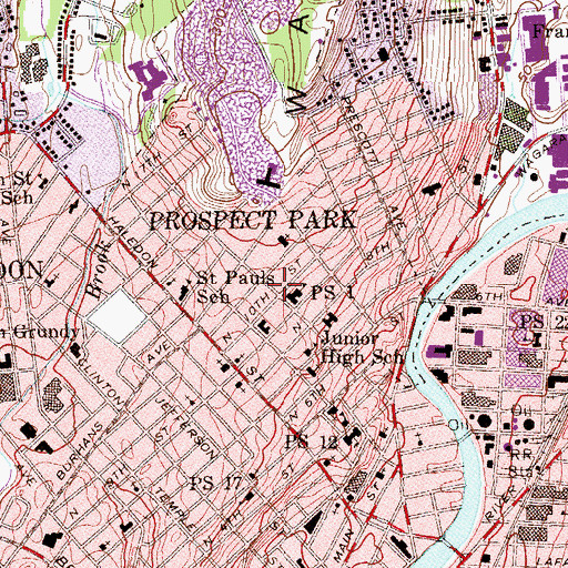 Topographic Map of Prospect Park Police Department, NJ