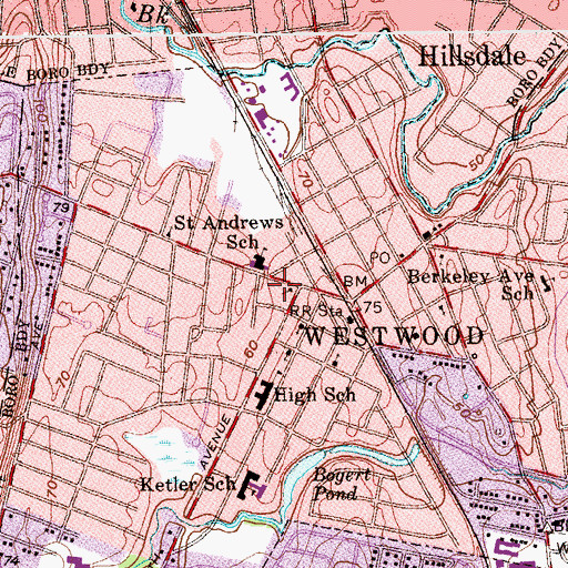 Topographic Map of Westwood Police Department, NJ