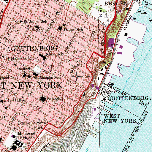 Topographic Map of Guttenberg Police Department, NJ
