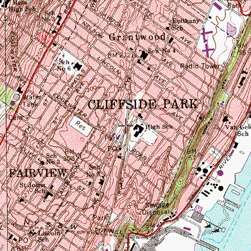 Topographic Map of Cliffside Park Police Department, NJ
