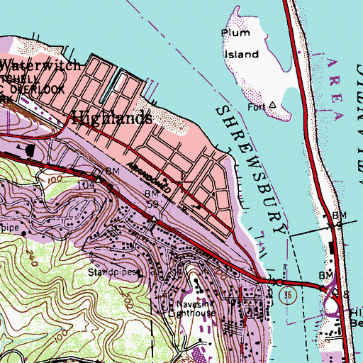 Topographic Map of Highlands Police Department, NJ