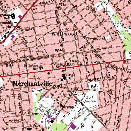 Topographic Map of Merchantville Borough Police Department, NJ