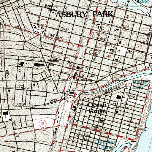 Topographic Map of Asbury Park Police Department, NJ
