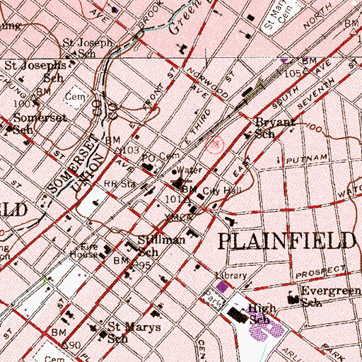 Topographic Map of Plainfield Police Department, NJ