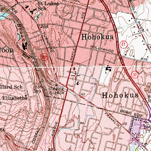 Topographic Map of Ho - Ho - Kus Police Department, NJ