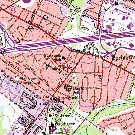Topographic Map of Springfield Police Department, NJ