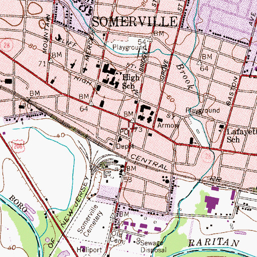 Topographic Map of Somerville Police Department, NJ