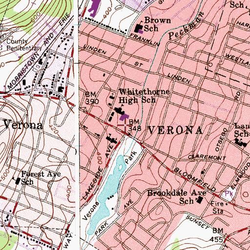 Topographic Map of Verona Police Headquarters, NJ