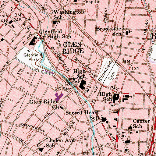 Topographic Map of Glen Ridge Police Department, NJ