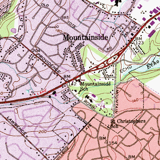 Topographic Map of Mountainside Police Department, NJ