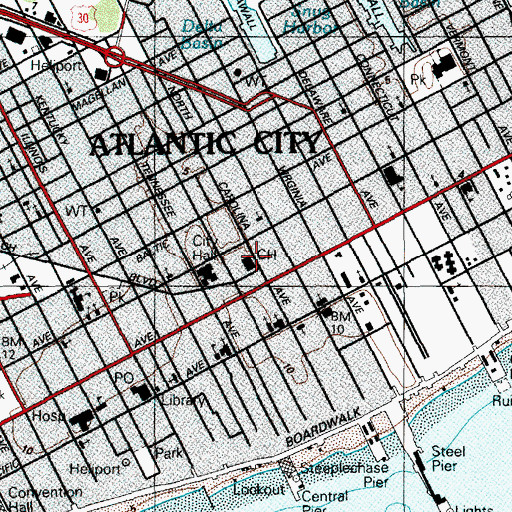 Topographic Map of Atlantic City Beach Patrol Headquarters, NJ