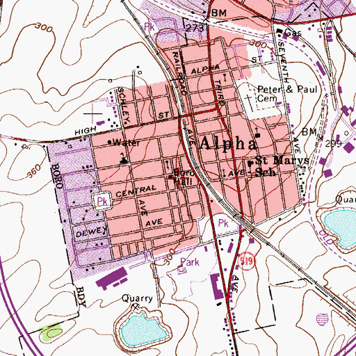 Topographic Map of Alpha Borough Police Department, NJ