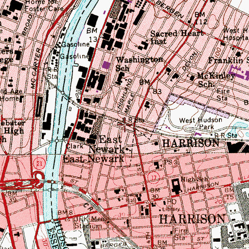 Topographic Map of East Newark Police Department, NJ