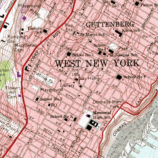 Topographic Map of West New York Police Department Headquarters, NJ