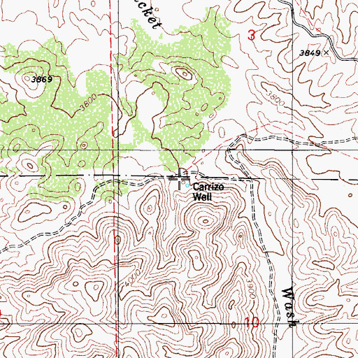 Topographic Map of Carrizo Well, AZ