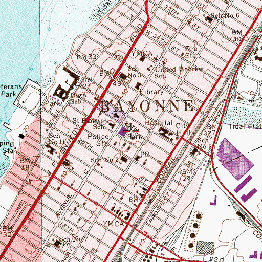 Topographic Map of Bayonne City Police Department, NJ