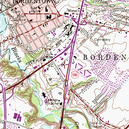 Topographic Map of Bordentown Township Police Department, NJ