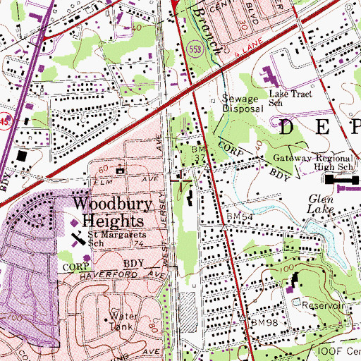 Topographic Map of Woodbury Heights Police Department, NJ