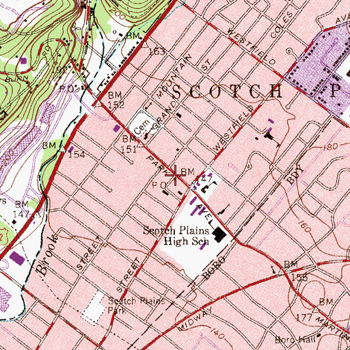 Topographic Map of Scotch Plains Police Department, NJ