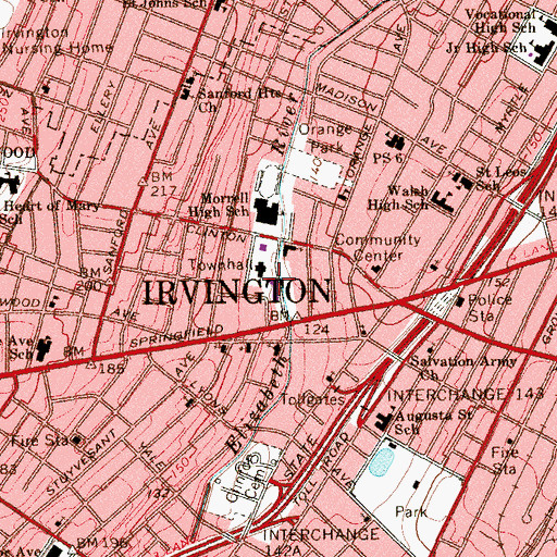 Topographic Map of Irvington Police Department, NJ
