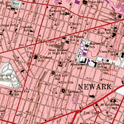 Topographic Map of Newark Police Department Precinct 1, NJ